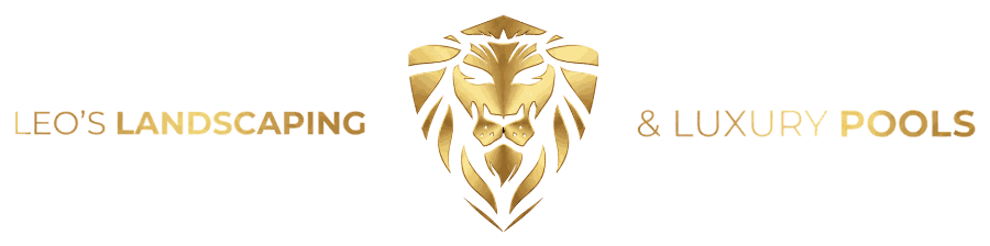Leo's Landscaping & Luxury Pools gold lion emblem